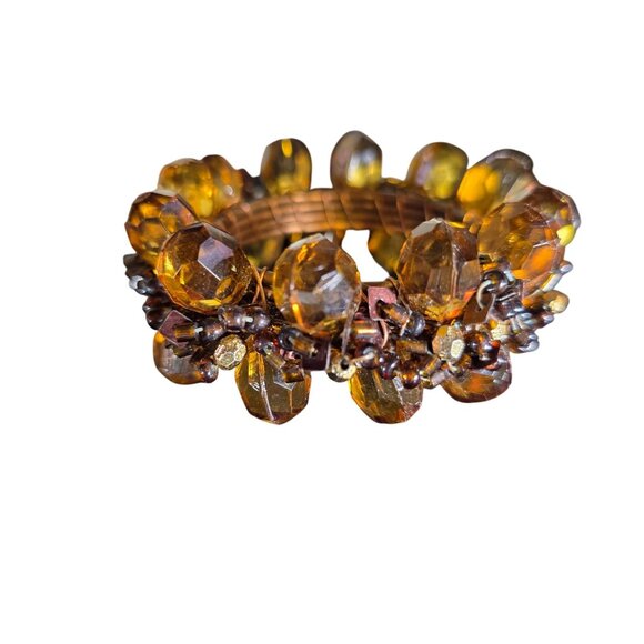 Brown Amber tone Beaded Napkin Rings Wire Wrap Design autumn Thanksgiving - Picture 1 of 4